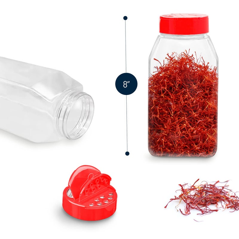 RoyalHouse 6 Pack 32 Oz Plastic Spice Jars with Red Cap, Clear and Safe Plastic Bottle Containers with Shaker Lids for Storing Spice, Herbs and Seasoning Powders, BPA Free, Made in USA - Image 2